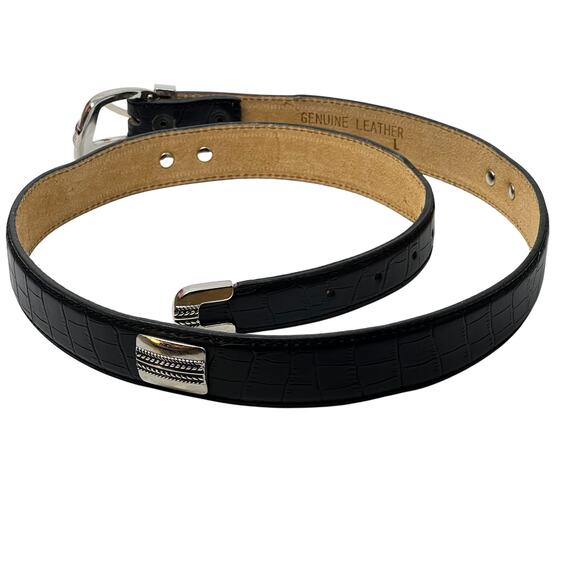 Western Style Genuine Leather Belt with Silvertone Buckle Set - Black - Size L - Picture 4 of 7
